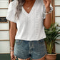 Eyelet V-Neck Petal Sleeve Blouse