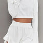 Round Neck Long Sleeve Top and Ruffled Shorts Set