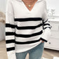 Striped Collared Neck Long Sleeve Sweater