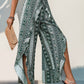 Slit Ruffled Geometric Wide Leg Pants