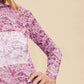 Annie Wear Floral Lettuce Hem Sheer Mesh Top