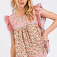 Mittoshop Floral Notched Ruffled Cap Sleeve Blouse