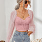 Mesh Sweetheart Neck Flounce Sleeve Top
