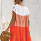 Color Block Round Neck Ruffle Hem Dress