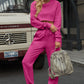 Round Neck Long Sleeve Cropped Top and Pants Set
