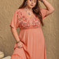 Plus Size Frill Embroidered V-Neck Half Sleeve Maxi Dress