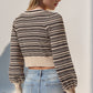Double Take Full Size Striped Bow Decor Cropped Cardigan