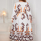 Plus Size Printed Surplice White Flounce Sleeve Dress