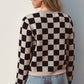 Double Take Full Size Checkered Tie Front Long Sleeve Cardigan