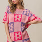 BiBi Flower Checker Pattern Short Sleeve Sweater - Brand BiBi
