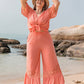 Plus Size Button Up Half Sleeve Top and Pants Set