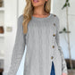Slit Round Neck Long Sleeve T-Shirt