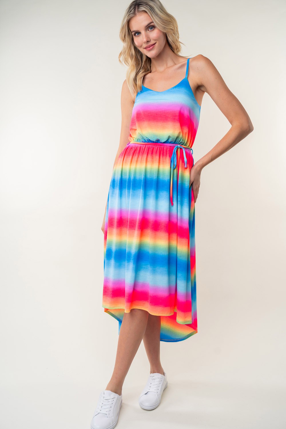 White Birch Full Size Ombre Striped Midi Cami Dress *