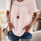 Devine Lace Detail Round Neck Short Sleeve Blouse