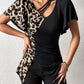 Ruched Leopard Flutter Sleeve T-Shirt