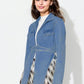 Asymmetric Slit Collared Neck Long Denim Top