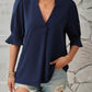 Full Size Notched Half Sleeve Blouse