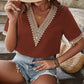 Full Size Lace Detail V-Neck Short Sleeve Blouse