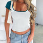 Devine Contrast Scoop Neck Short Sleeve T-Shirt