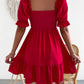 Smocked Square Neck Short Sleeve Dress
