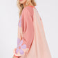 SAGE + FIG Full Size Daisy Applique Patch Color Block Long Sleeve Top