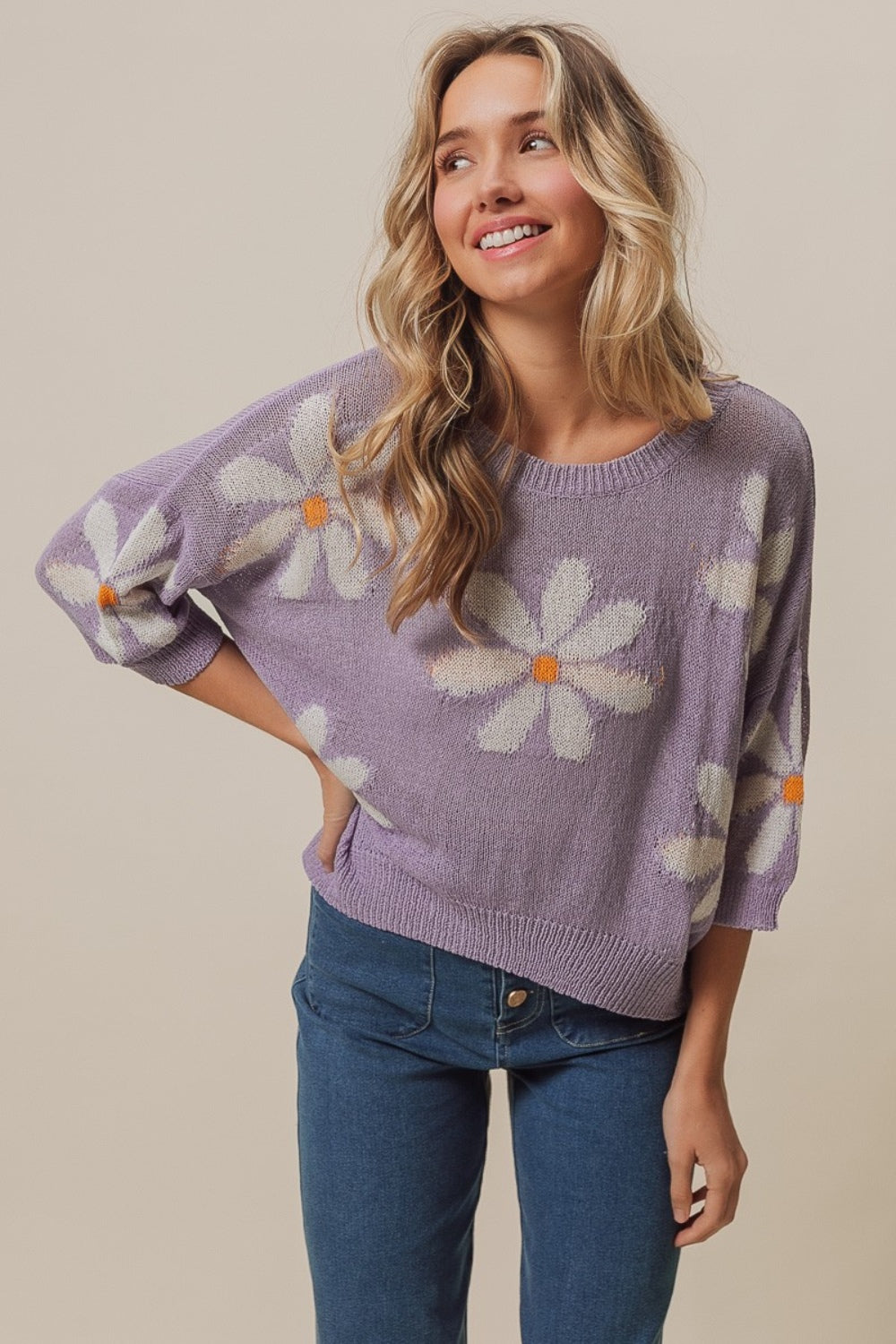BiBi Floral Pattern Slit Sweater - Brand BiBi