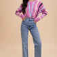 Annie Wear Chevron Stripe Round Neck Ribbed Sweater