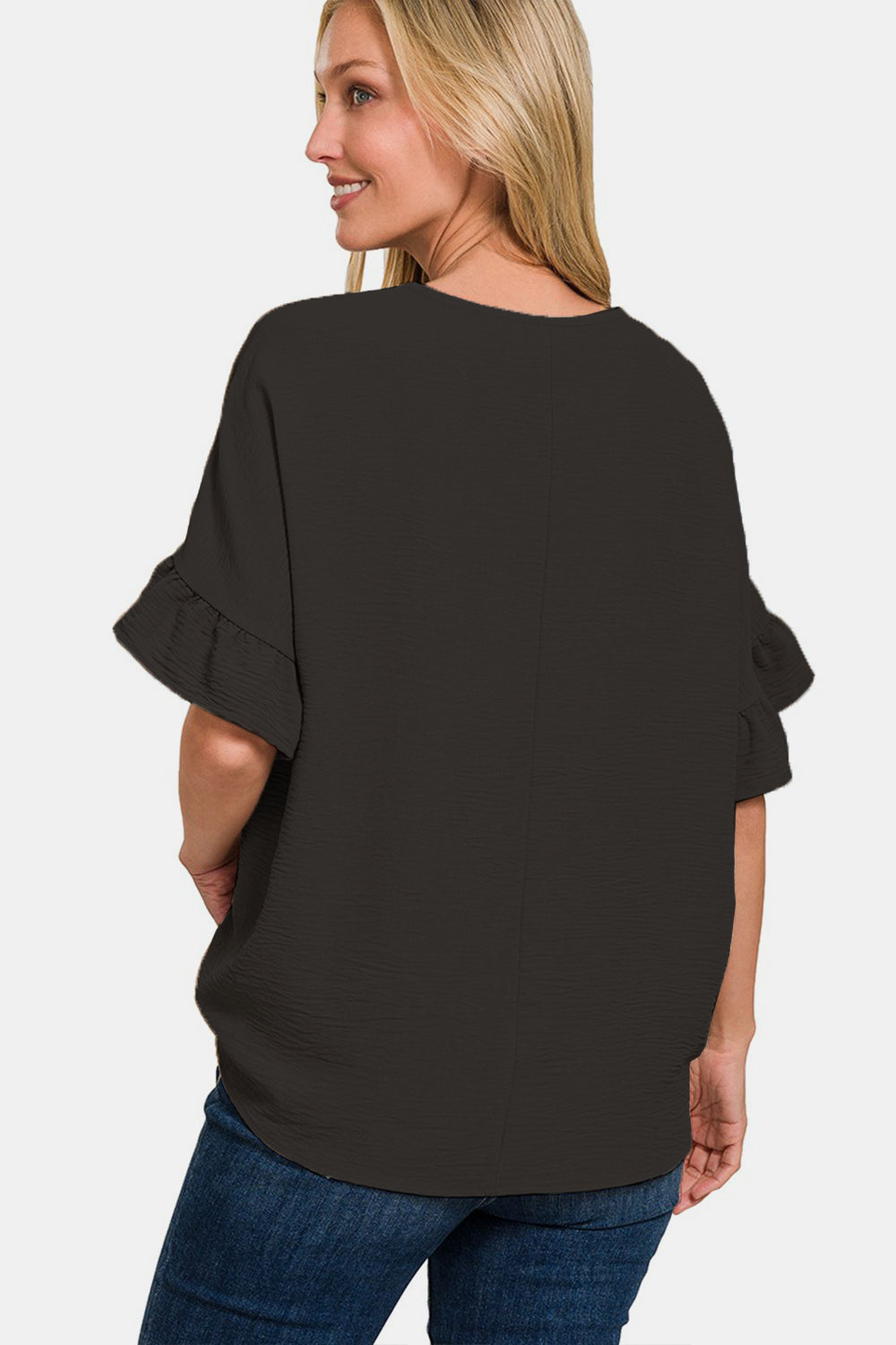 Zenana V-Neck Flutter Sleeve Top *