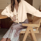 Bowknot Front V Neck Long Sleeve Cardigan