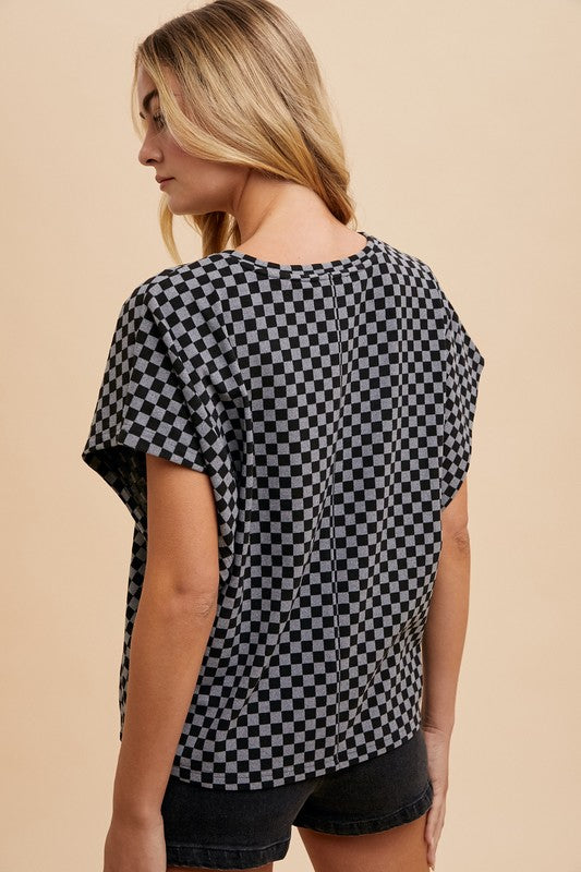 Annie Wear Checkered Round Neck Short Sleeve T-Shirt *