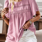 Devine Lace Detail Round Neck Short Sleeve Blouse