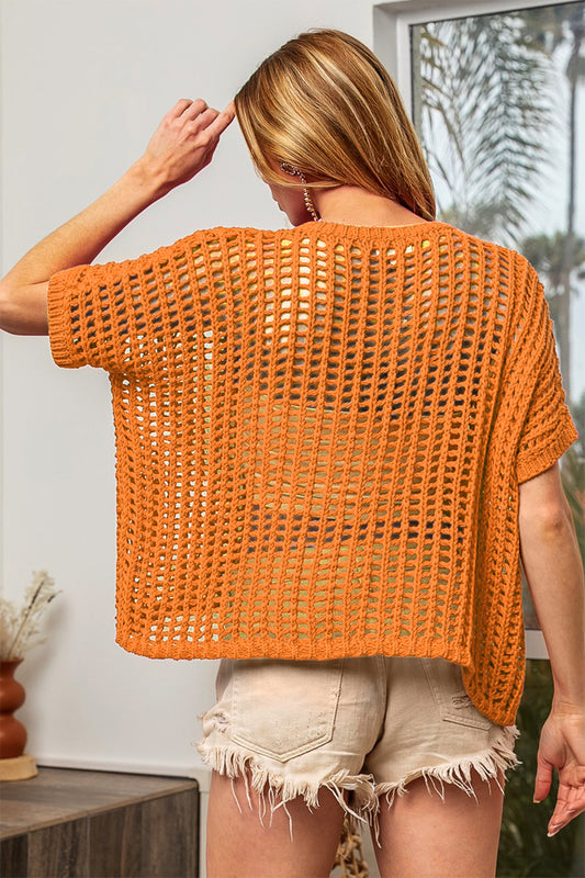 BiBi Hollowed Out Short Sleeve Knit Cover Up - Brand BiBi