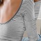 Devine Backless Striped Boat Neck Long Sleeve T-Shirt