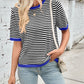 Lovelet Striped Contrast Round Neck Half Sleeve Knit Top
