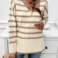 Devine Striped V-Neck Long Sleeve Knit Top