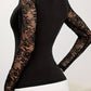 Lace Patchwork Mock Neck Long Sleeve Blouse