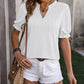 Textured Notched Flounce Sleeve Blouse