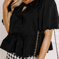 Cutout Round Neck Puff Sleeve Blouse