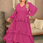 Plus Size Ruffled V-Neck Long Sleeve Dress