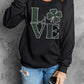 LOVE Rhinestone Clover Black Round Neck Sweatshirt