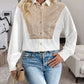 Perfee Sequin Contrast Collared Neck Long Sleeve Shirt