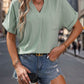 Pocketed Notched Short Sleeve Blouse