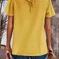 Swiss Dot Smocked Round Neck Short Sleeve Blouse