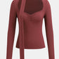 Ruched Sweetheart Neck Long Sleeve T-Shirt