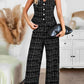 Plaid V-Neck Button Up Vest and Pants Set