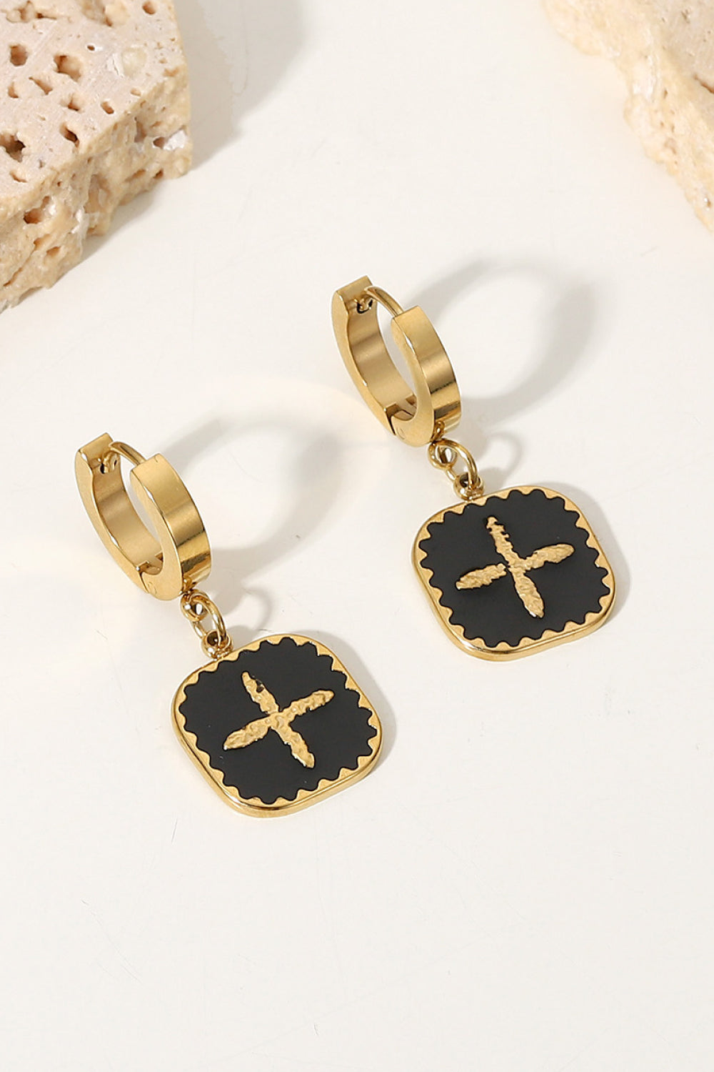 Jack & Din Plus Sign Square Shape Drop Earrings *