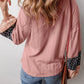 Color Block Tie Neck Long Sleeve Top