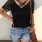 Lace Detail V-Neck Short Sleeve T-Shirt