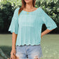Openwork Round Neck Half Sleeve Knit Top