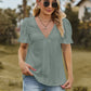 Lace Detail V-Neck Flounce Sleeve Blouse
